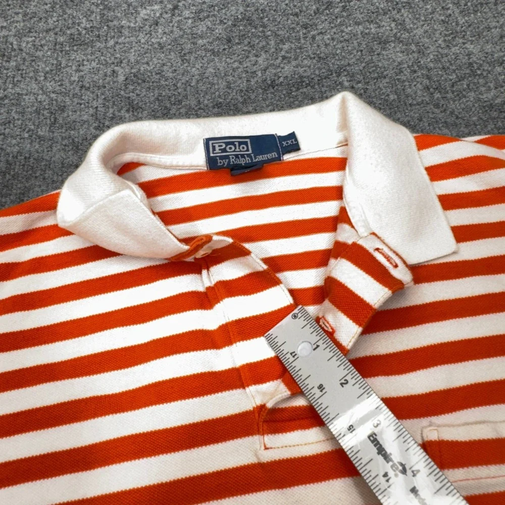 Vintage Polo Ralph Lauren Shirt Mens 2XL Orange Striped Pique Pocket Polo 90s